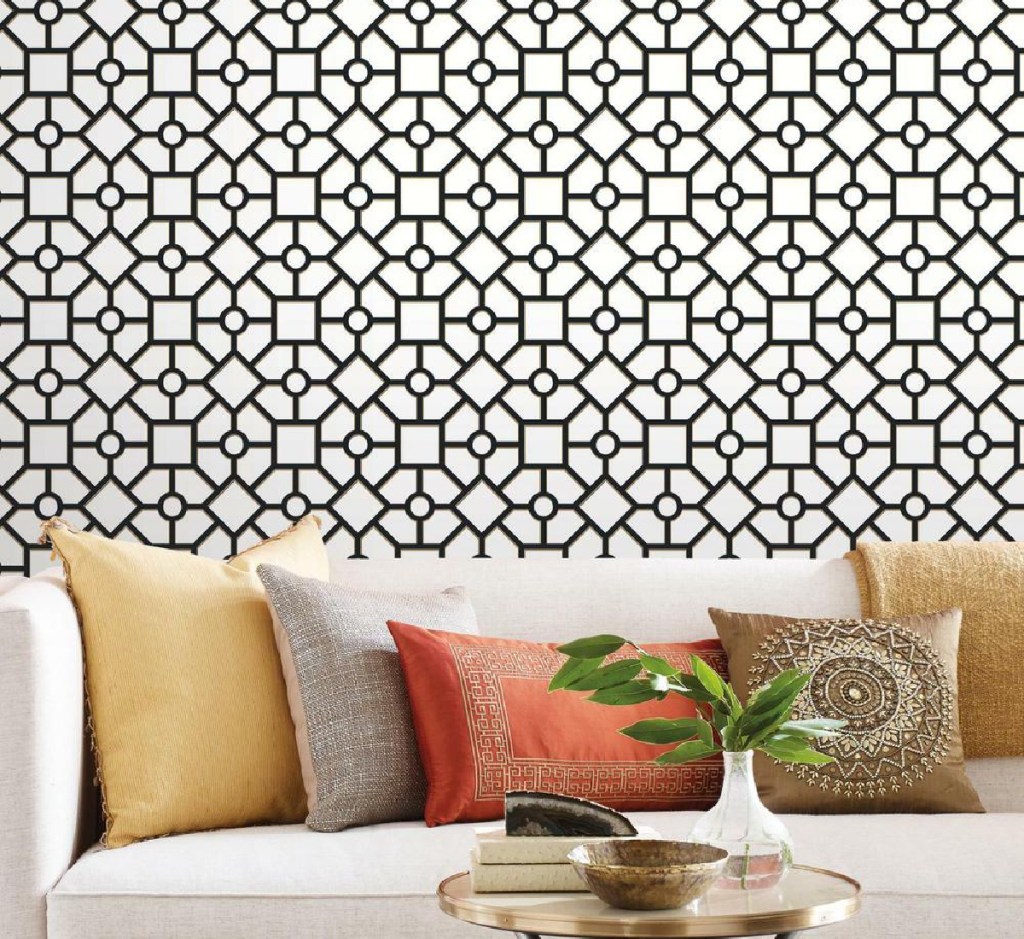 peel & stick wallpaper hedgerow trellis black and white