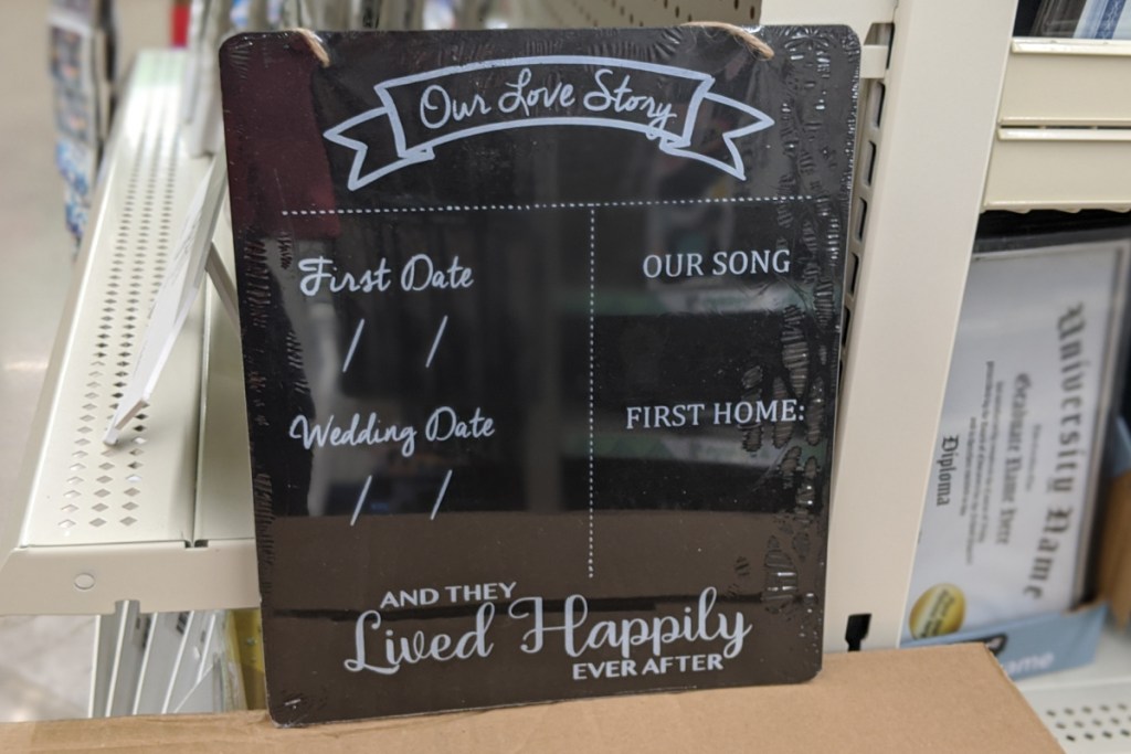 wedding chalkboard sign at dollar tree