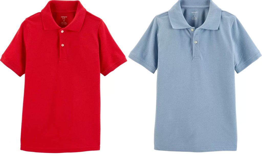 two Carter's boys uniform polos in red and light blue