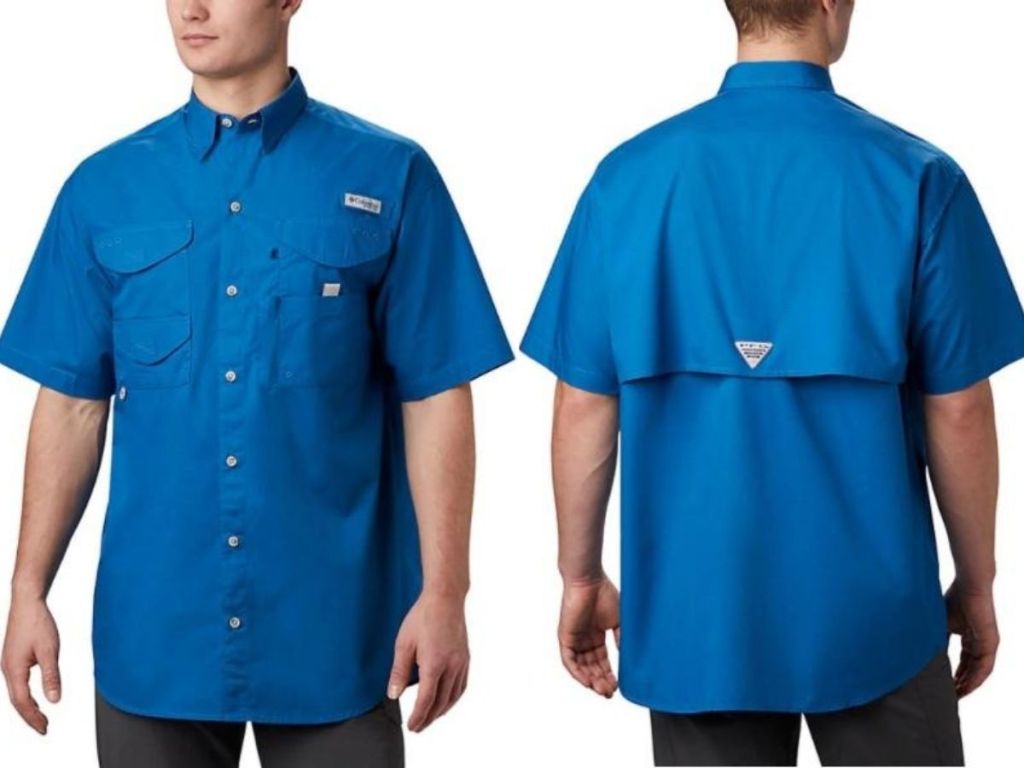 man wearing short sleeved button down shirt