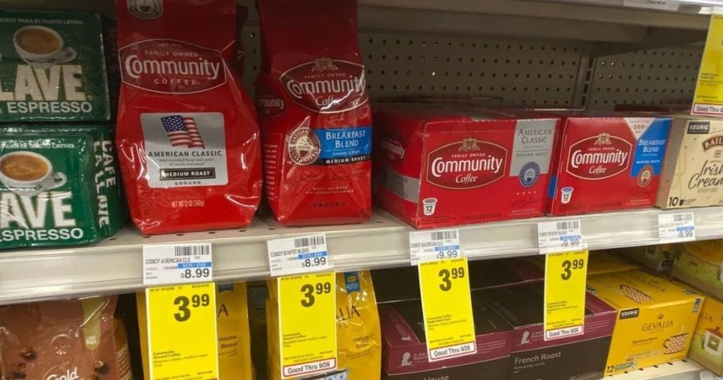 shelf with coffee on it at store