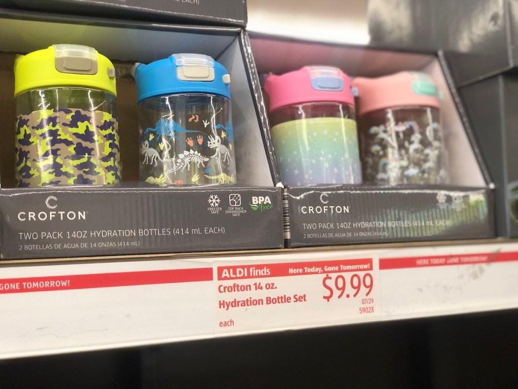 Crofton Kids Water Bottles on shelf at ALDI