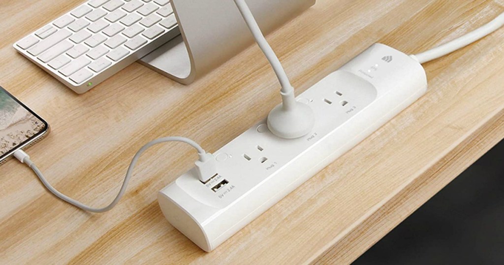 power strip with devices plugged in