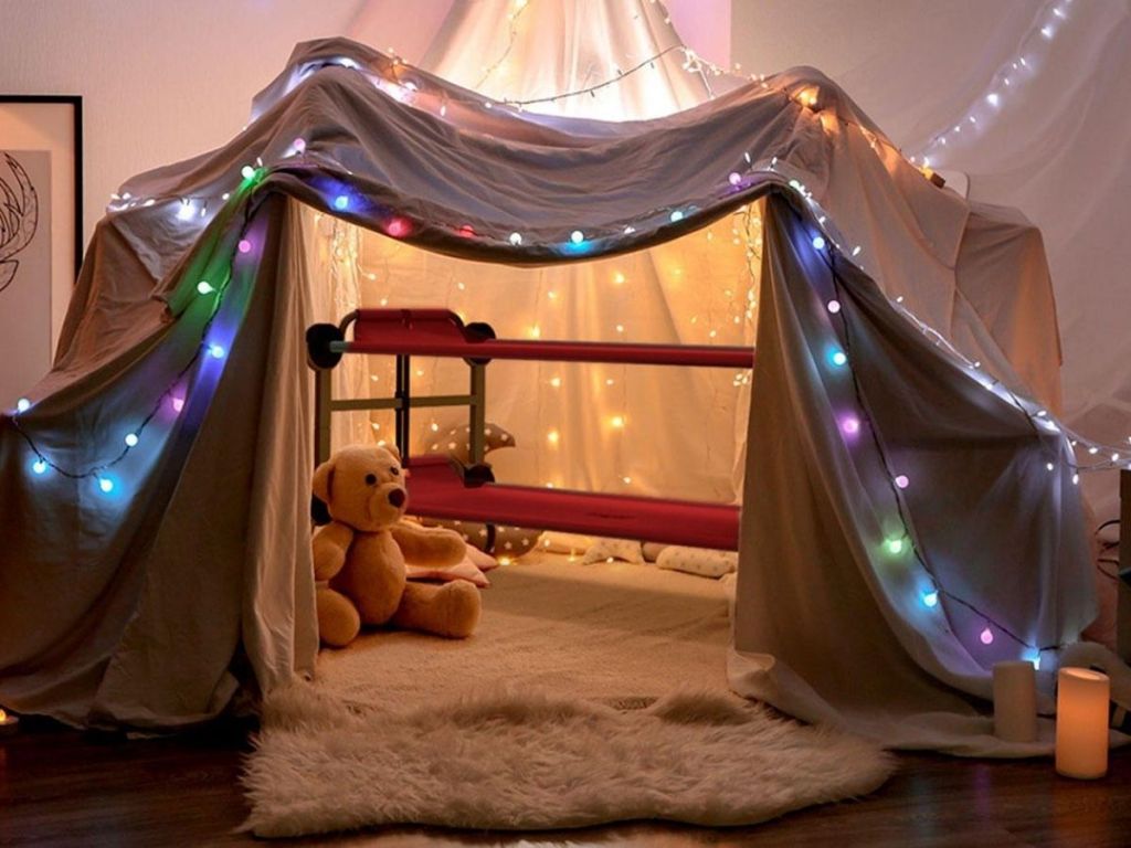 kids bed inside tent