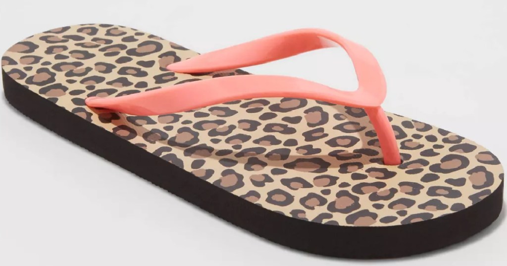 girls cheetah flip flop with pink straps