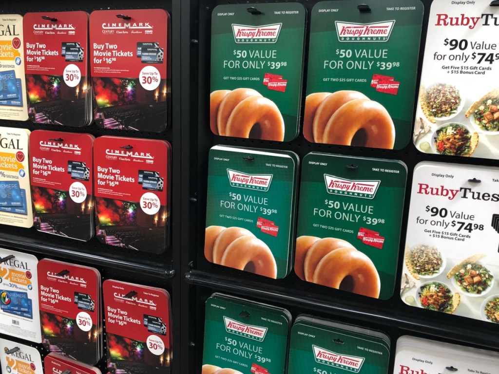 various gift cards on display in store