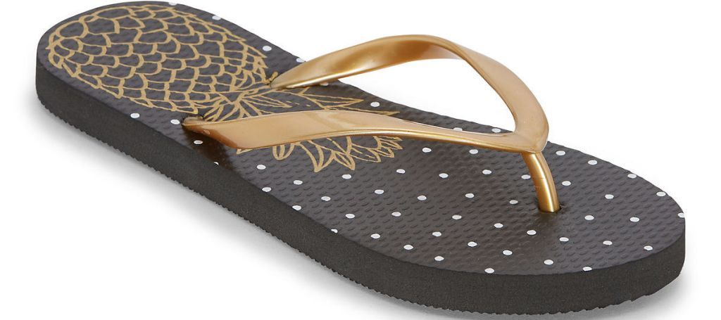 black and gold women's flip-flop sandal