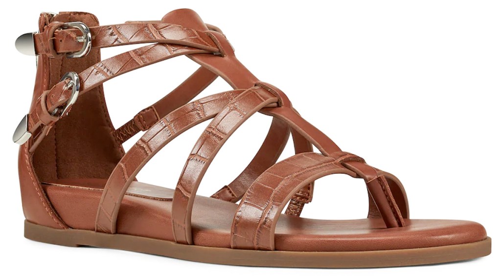 brown womens gladiator sandals with zipper at heel