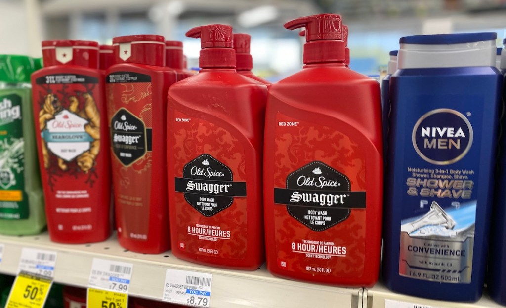 Old Spice and Nivea products on shelf at CVS