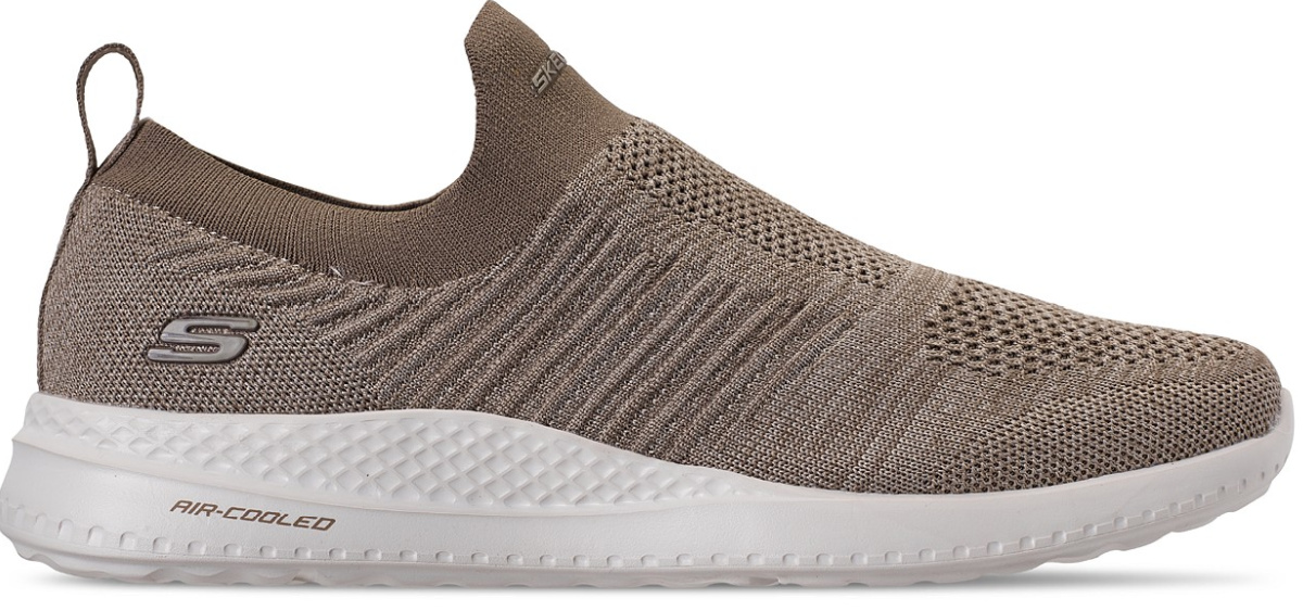 stock image of light coffee brown knit sneakers