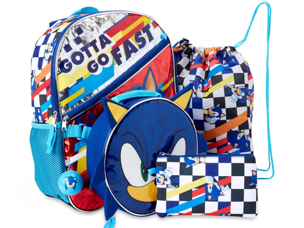 stock image of backpack set with sonic the hedgehog characters