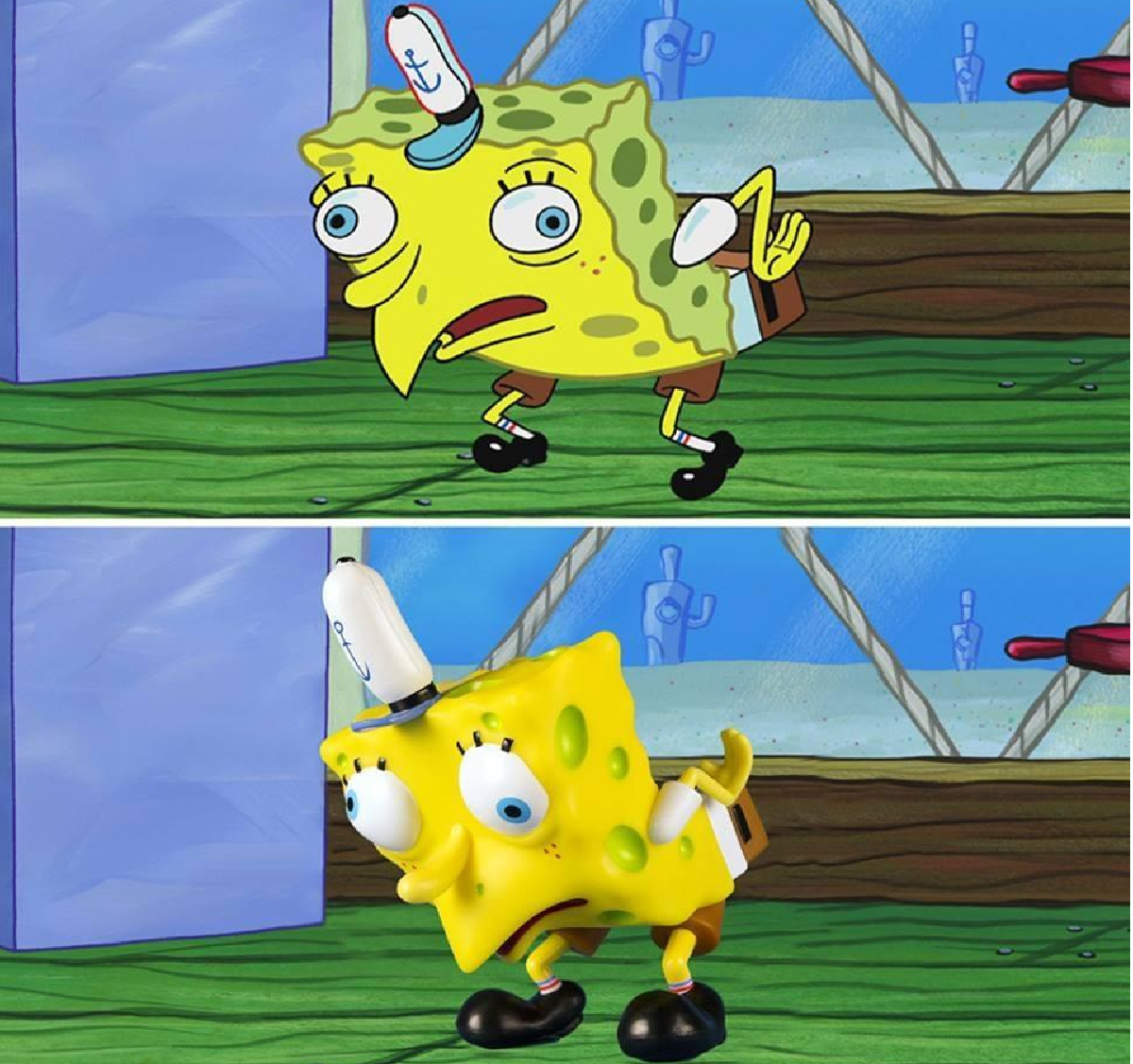 spongebob squarepants pose on tv and as a toy