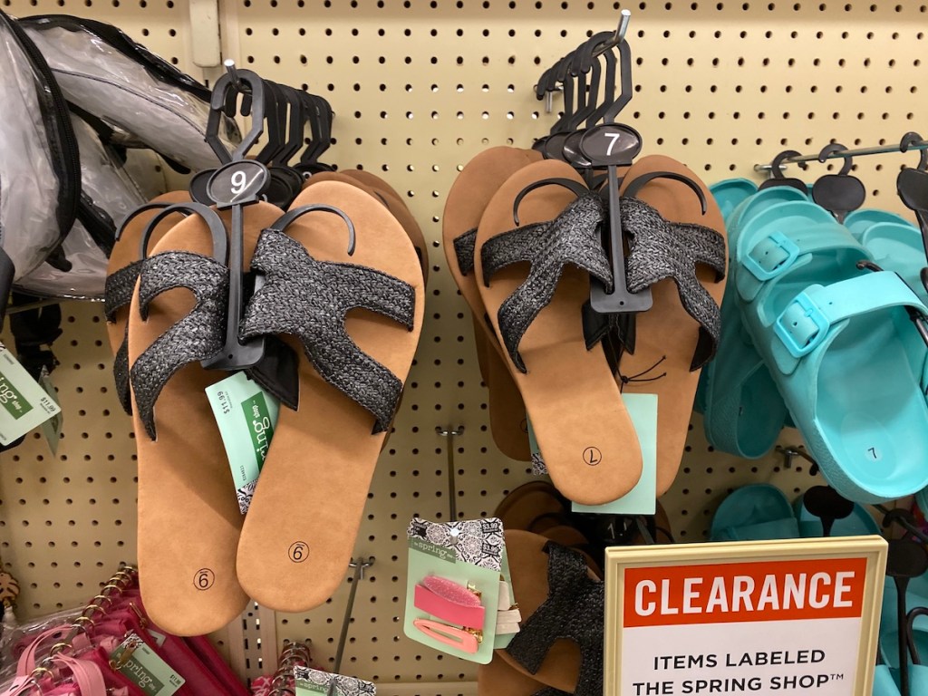 sandals hanging on display at Hobby Lobby