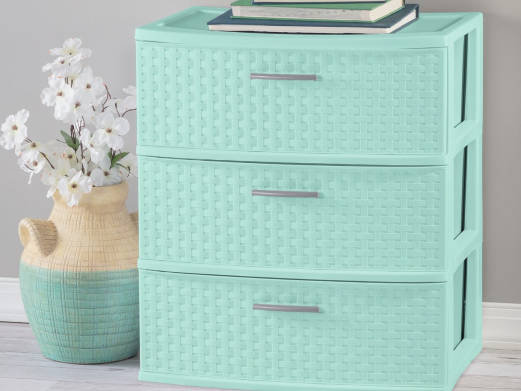 Sterilite 3 Drawer Wide Weave Tower Classic Mint