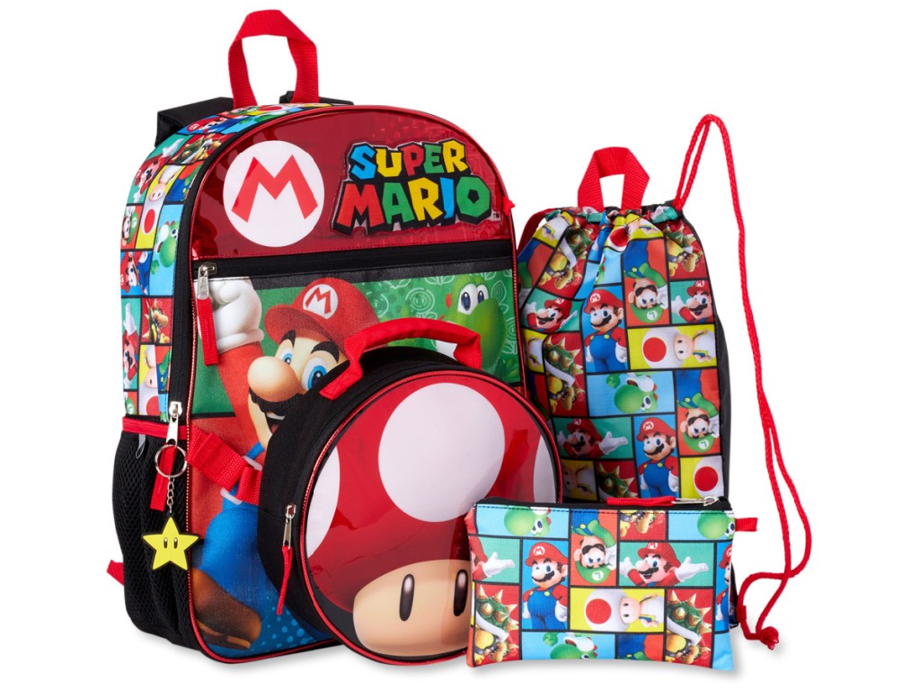 stock image of backpack set with super mario characters