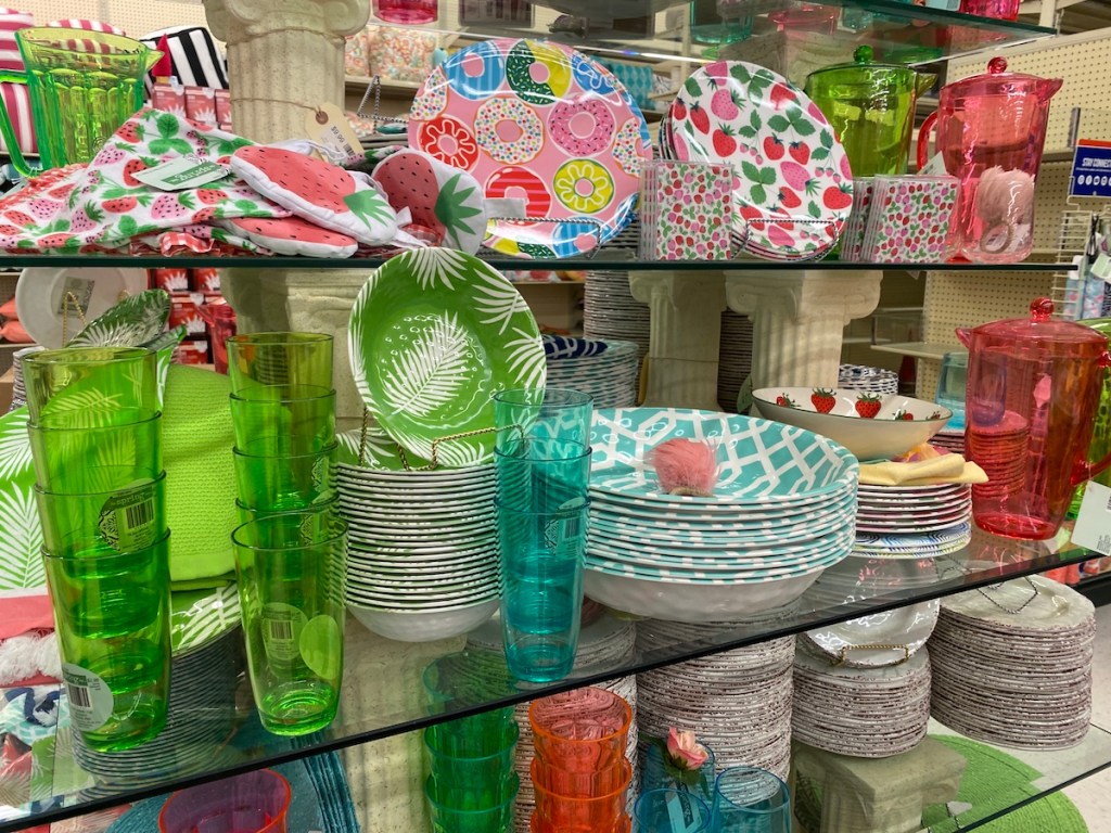 display of dishes on shelves at Hobby Lobby