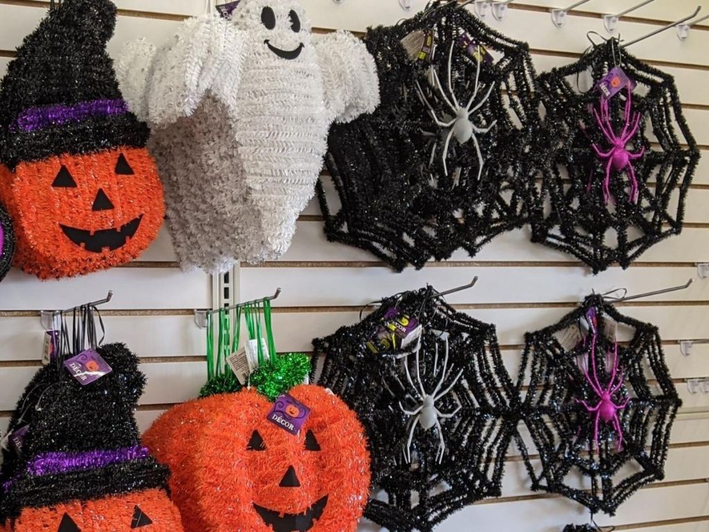 wall of tinsel halloween decor