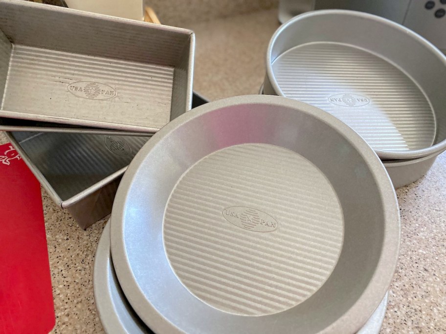 pile of the best non stick baking pans on counter