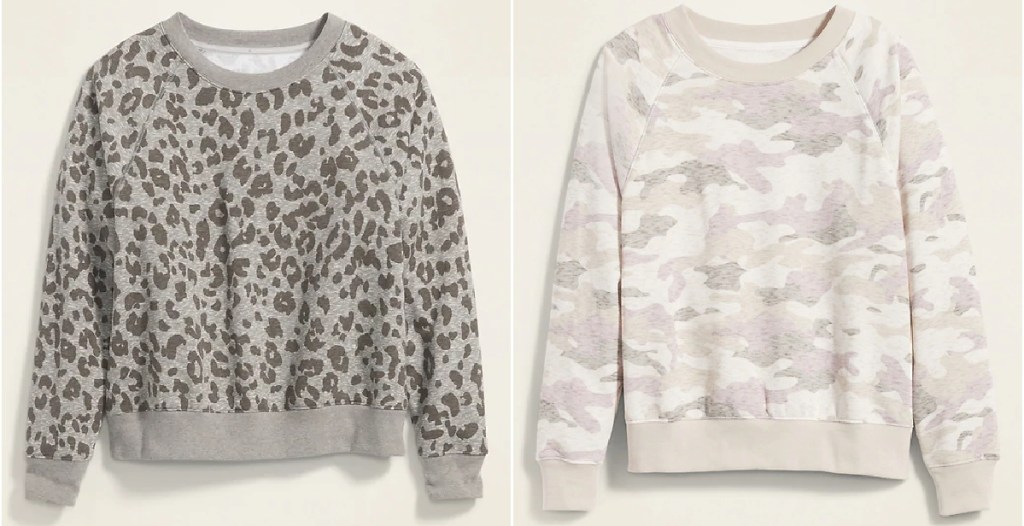 leopard print and camo print women's sweatshirts from old navy