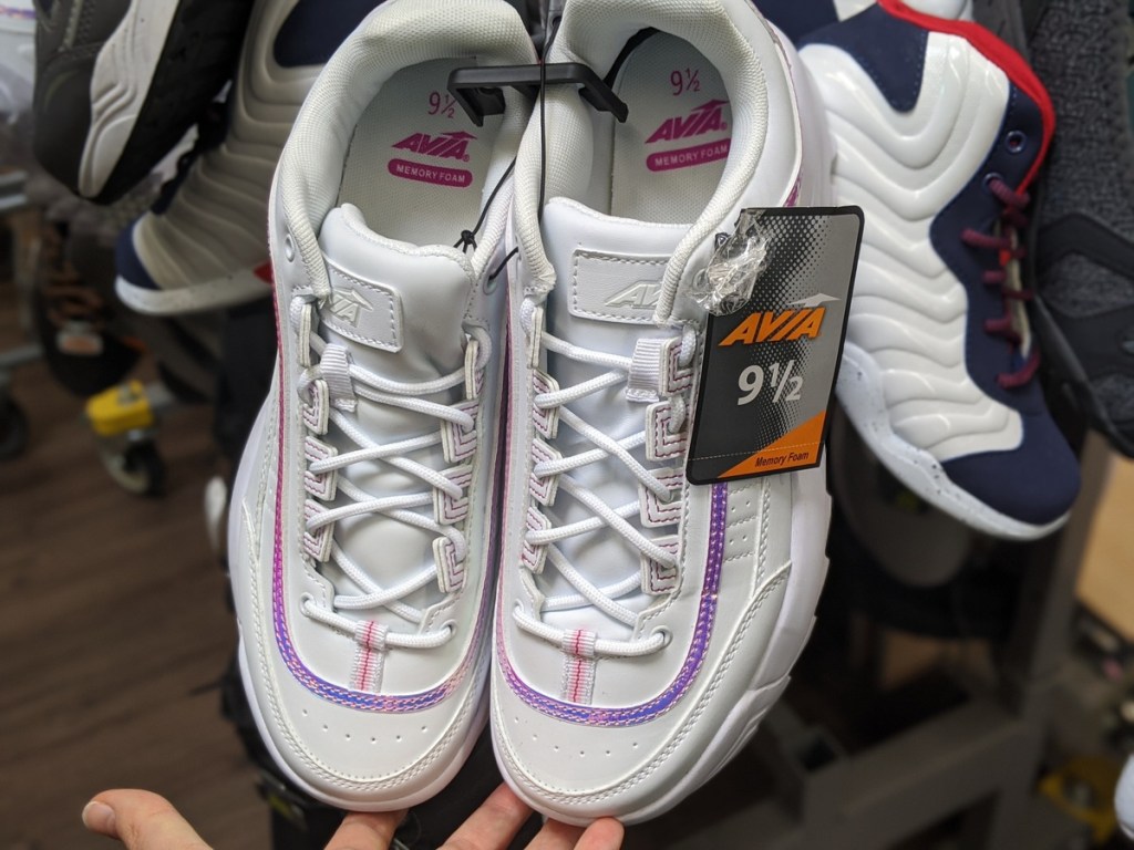 white avia womens shoes with pink sparkle trim