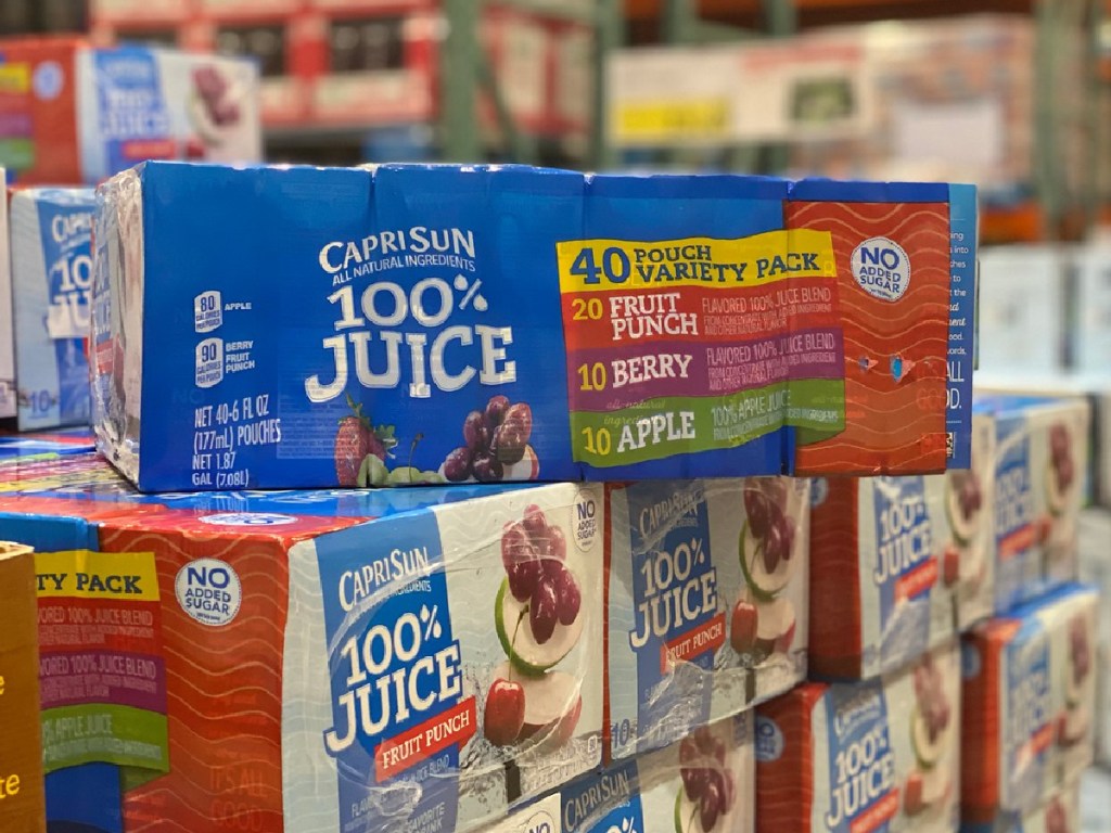 boxes of juice packs for kids in store