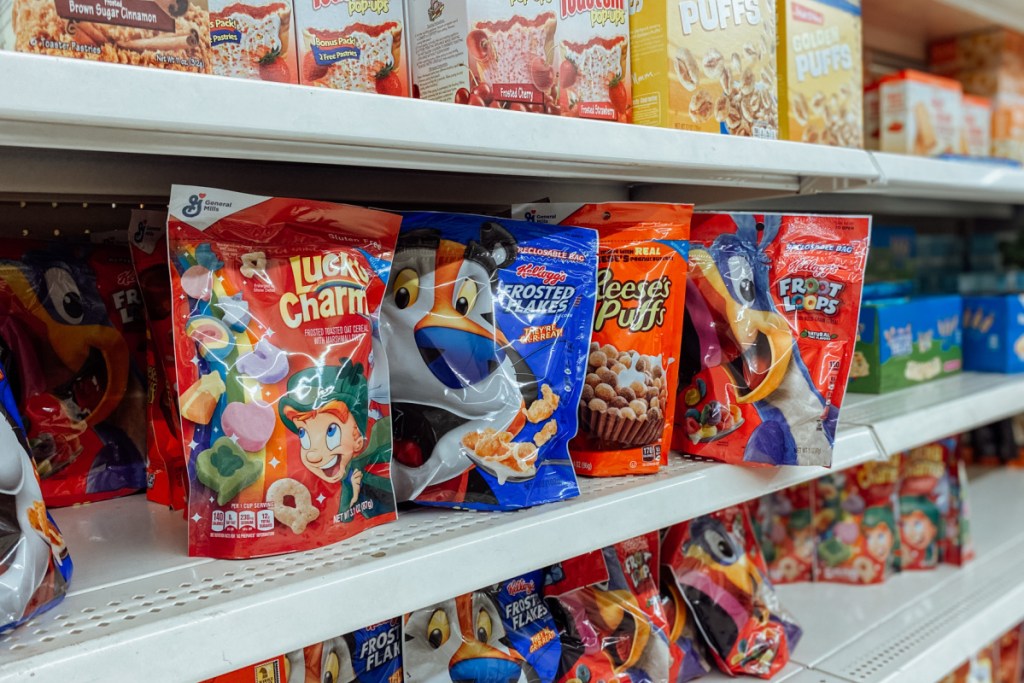 cereal boxes on display