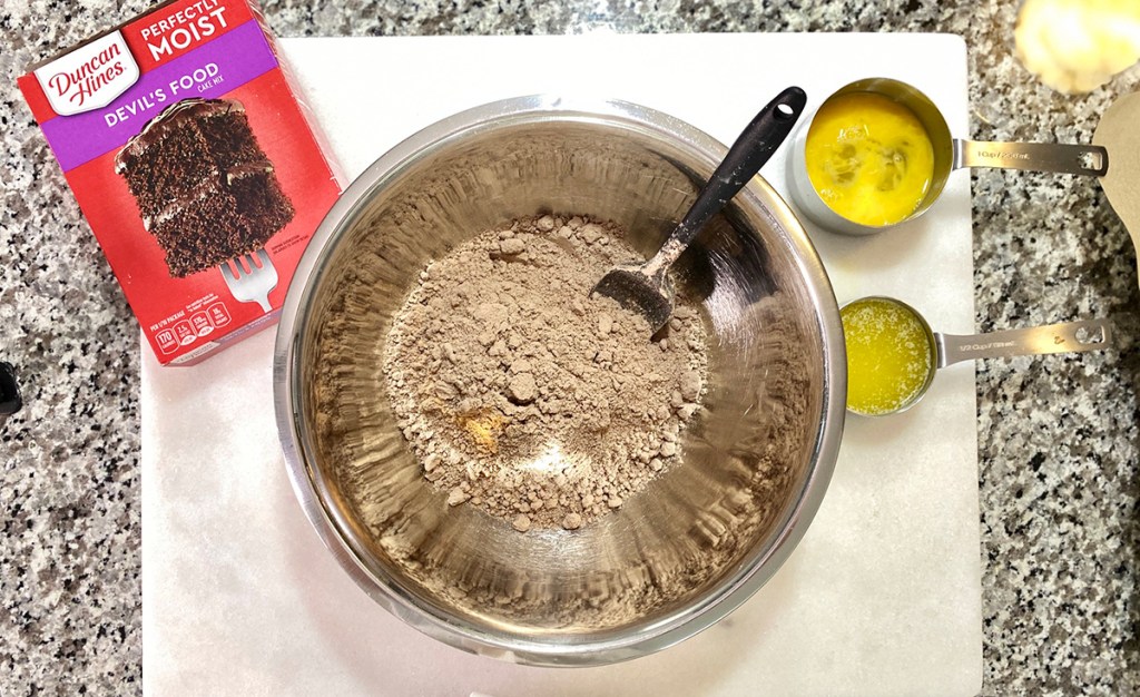 bowl of boxed cake mix