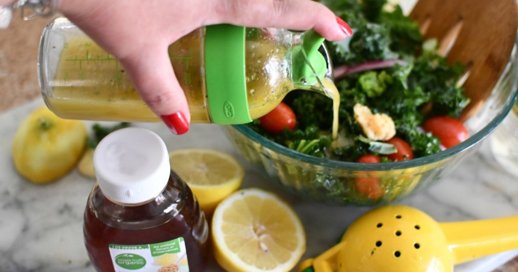 lemon honey dressing in a shaker