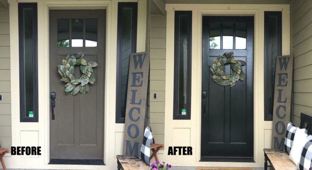 before and after of black painted front door