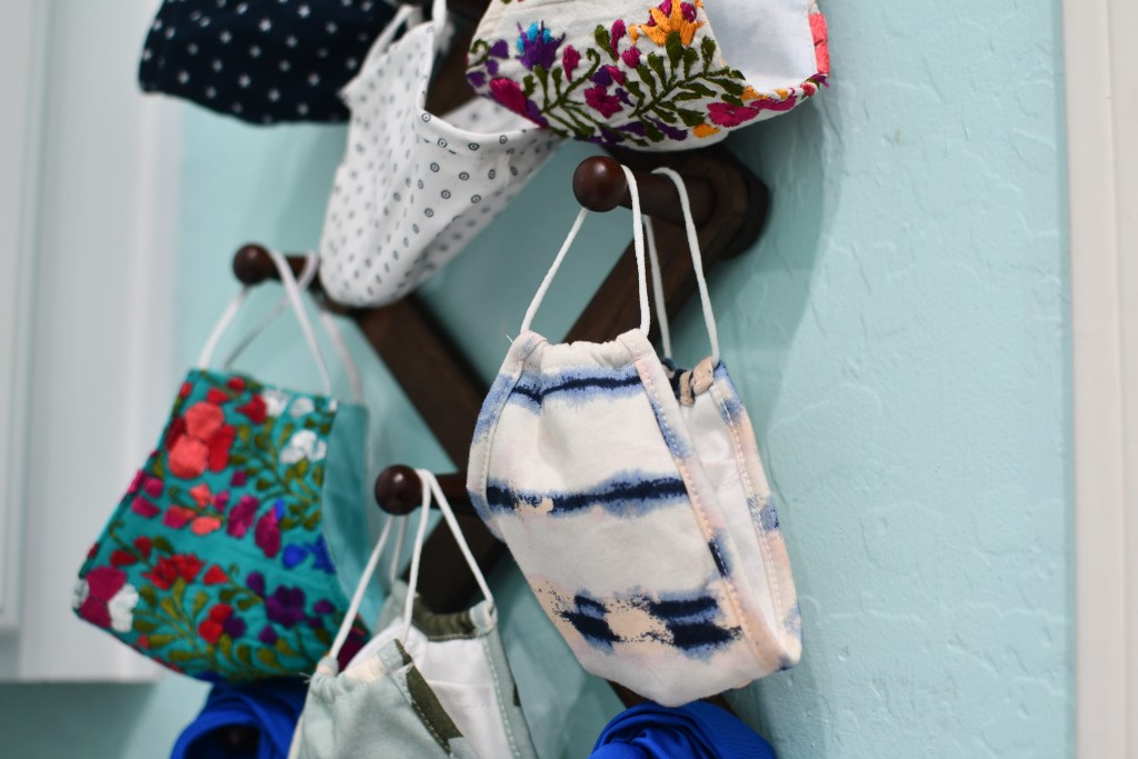 reusable masks hanging up to dry