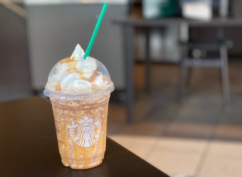 starbucks snickers frappuccino sitting on table