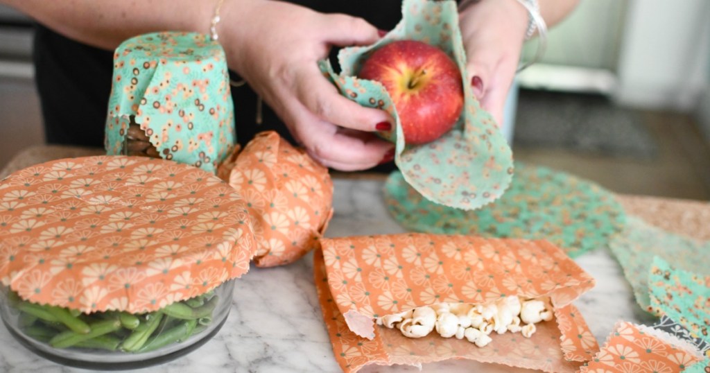 wrapping food with beeswax food wraps