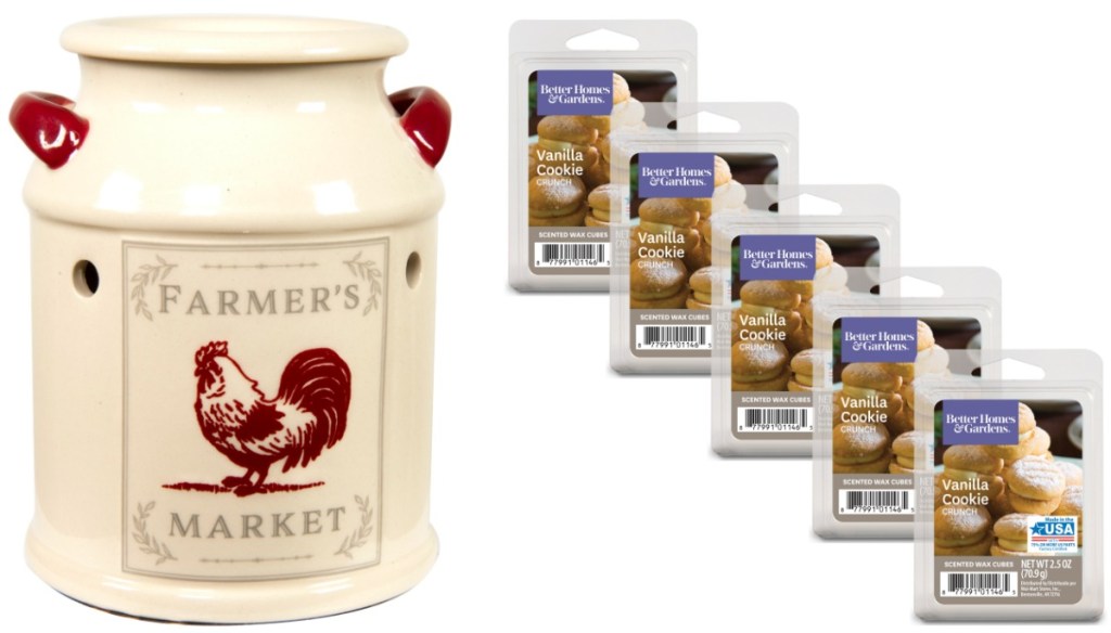 Farmhouse themed wax warmer with cookie scented wax melts