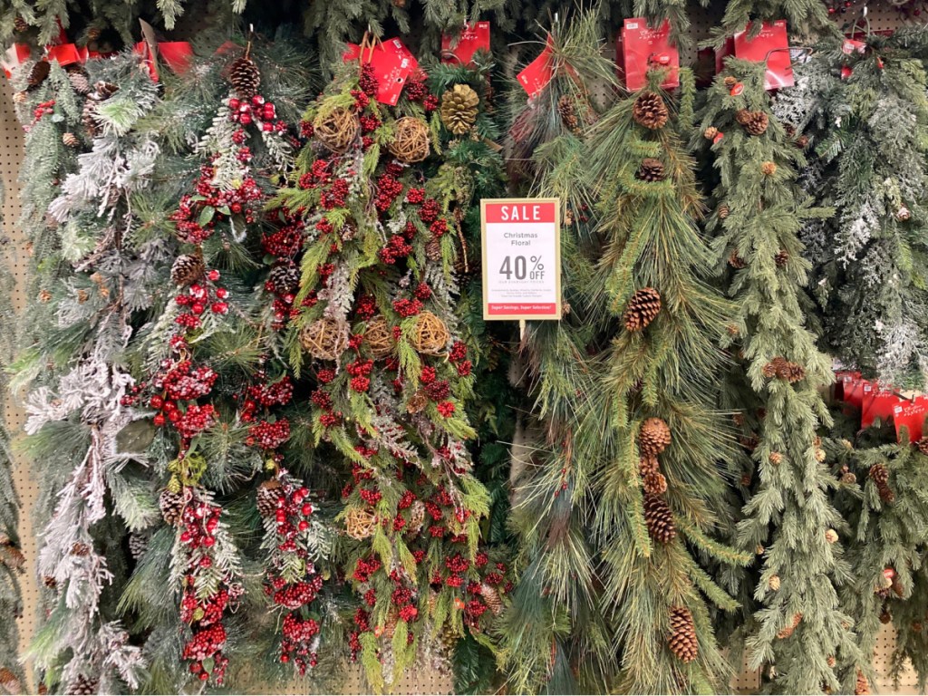 holiday garlands hanging in store