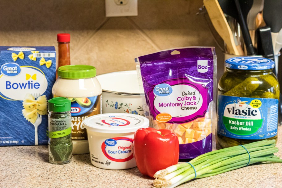 ingredients for dill pickle salad