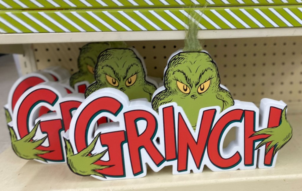 Grinch tabletop decor on store shelf