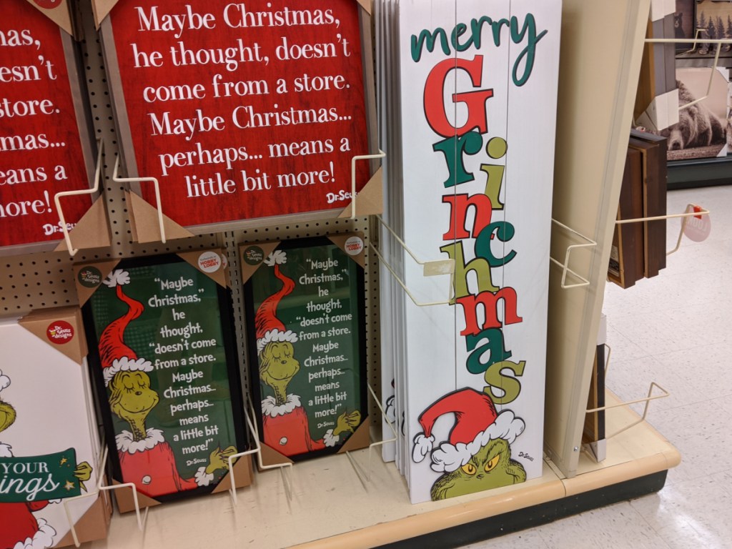 Grinch Christmas wall decor in store