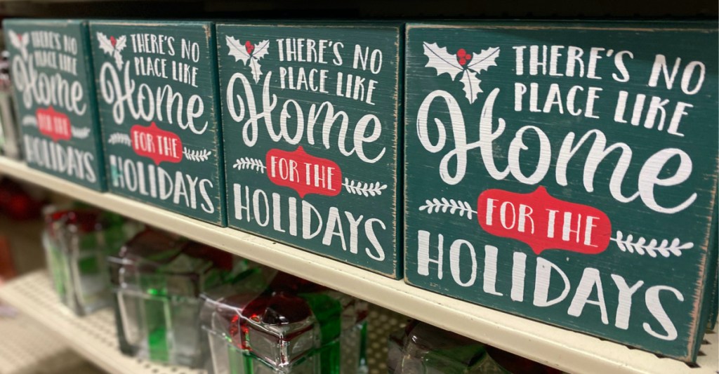 wood holiday decor on store shelf