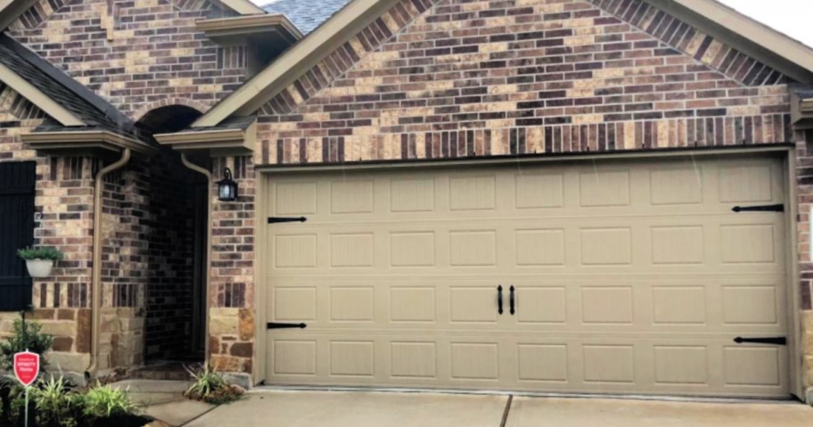 Household Essentials Magnetic Decorative Garage Door Accents on a brick home