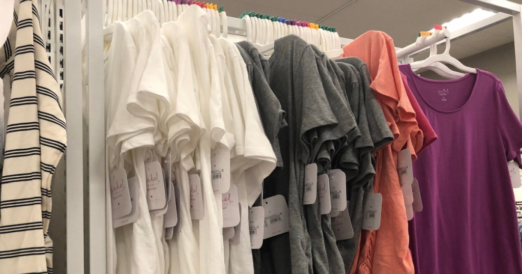 Isabel & Ingrid Maternity tees hanging on a rack at target 