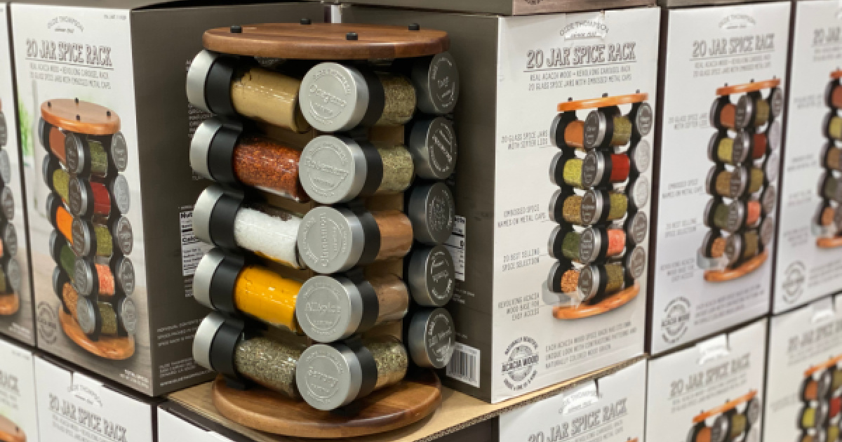 Olde Thompson 20 Jar Spice Rack on display with boxes