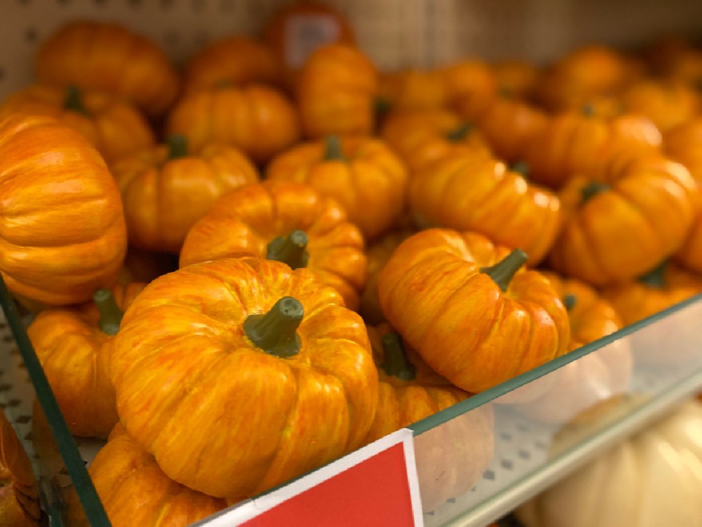 small pumpkin decor on store shelf