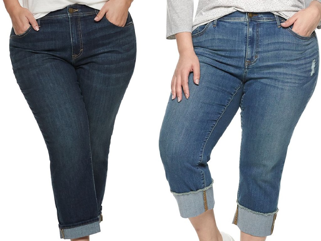 woman in dark blue jeans and woman in blue jeans