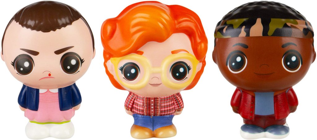 squishable toys of eleven, barb, and lucas from stranger things