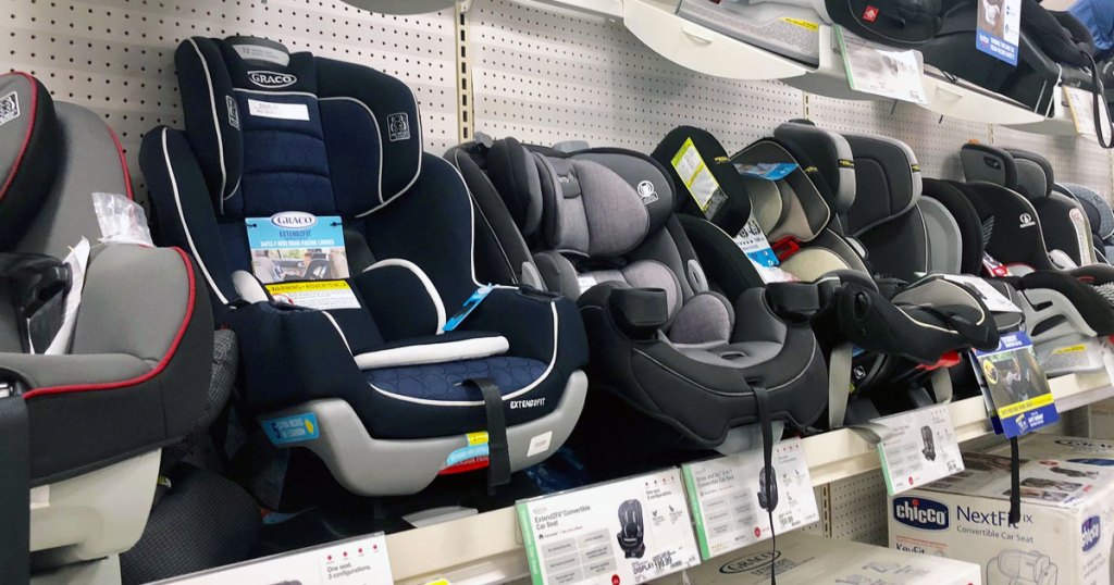 children's car seats on display at Target