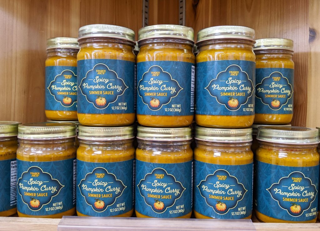 glass jars of spicy pumpkin curry sauce