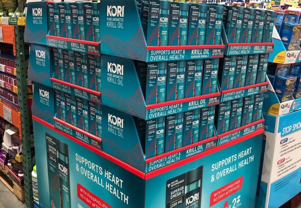 Boxes of krill oil at Costco