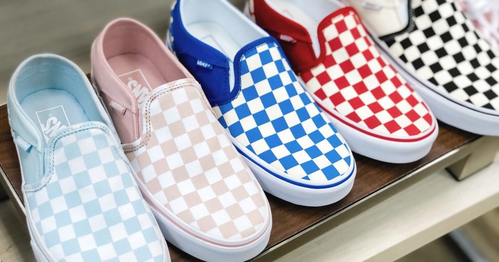 Vans Checked Shoes in a variety of colors on store shelf