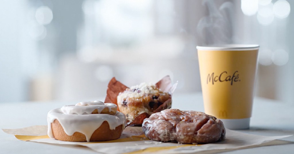 baked goods at mcdonalds with coffee cup