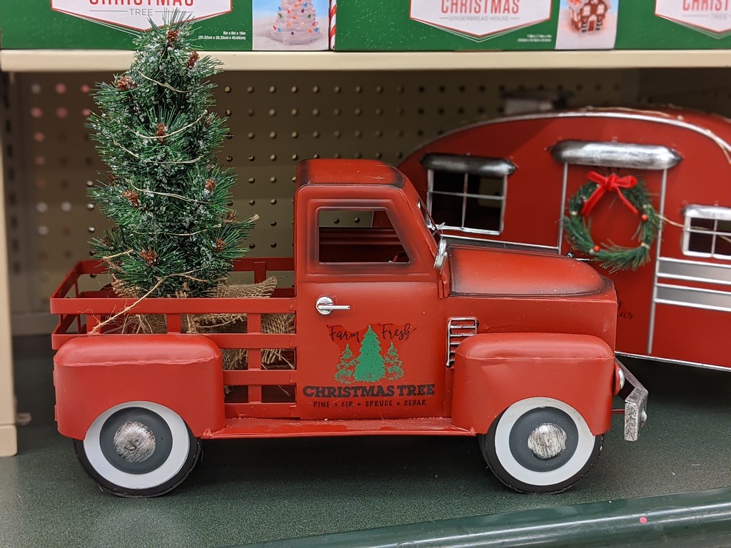 christmas red vintage truck at hobby lobby
